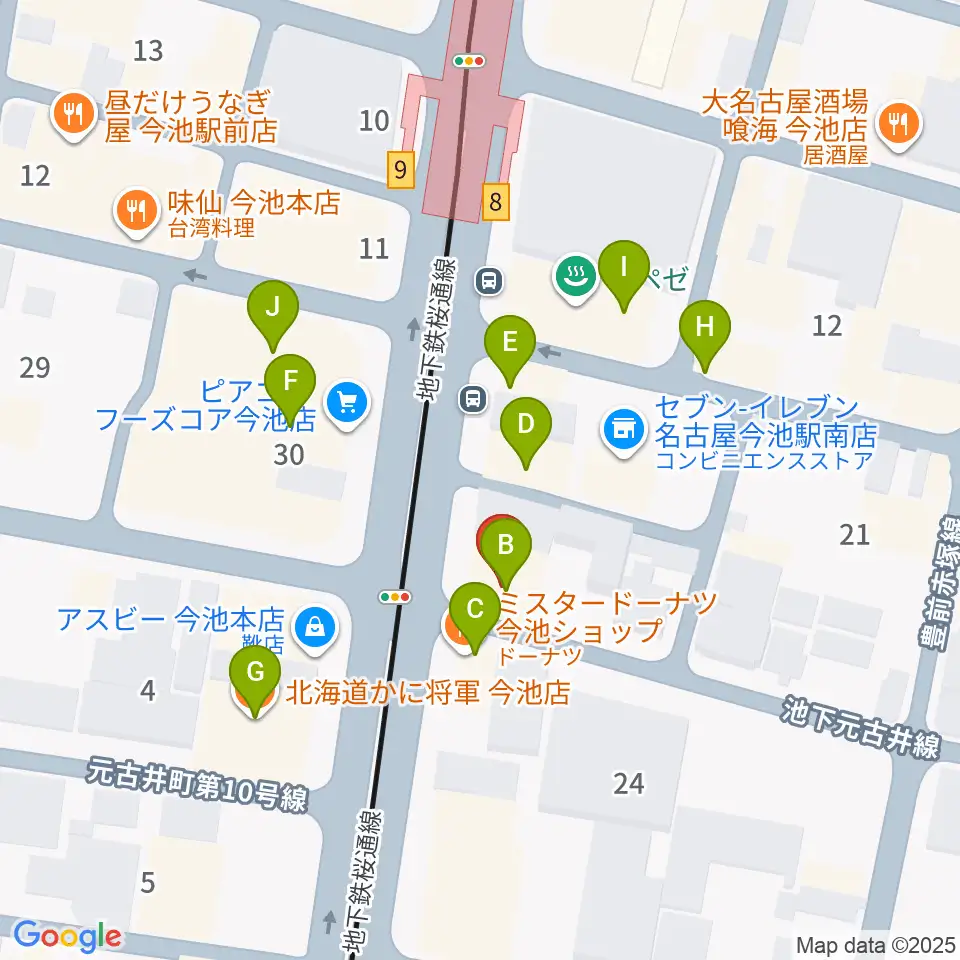 今池GROW周辺のファミレス・ファーストフード一覧地図