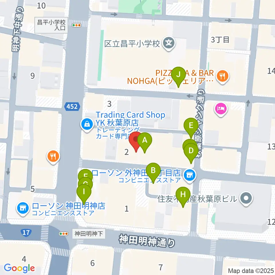 秋葉原ZEST周辺のファミレス・ファーストフード一覧地図