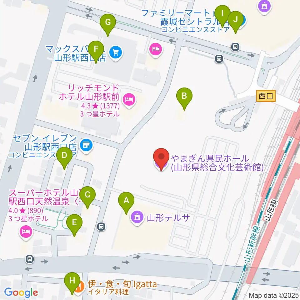 やまぎん県民ホール周辺のファミレス・ファーストフード一覧地図
