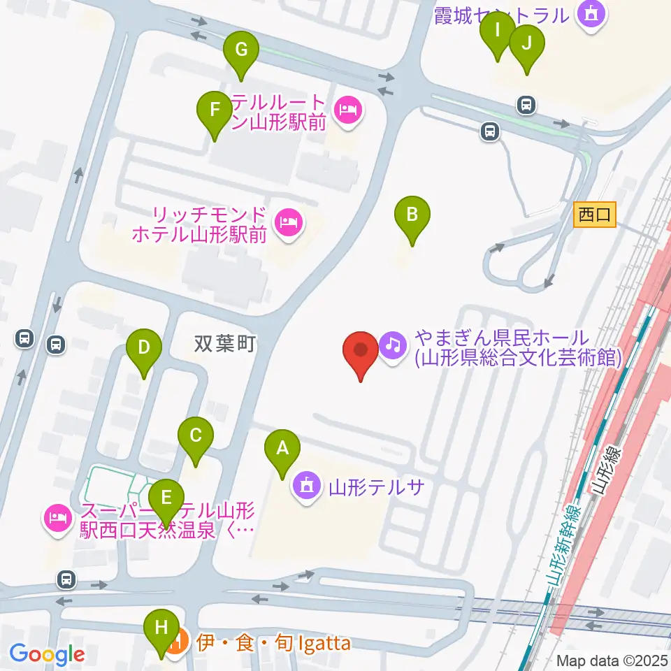 やまぎん県民ホール周辺のファミレス・ファーストフード一覧地図