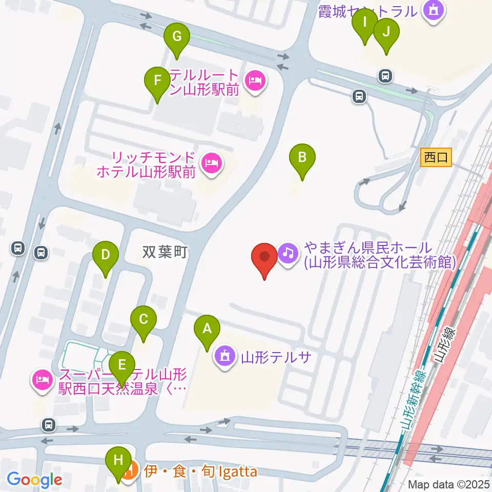 やまぎん県民ホール周辺のファミレス・ファーストフード一覧地図