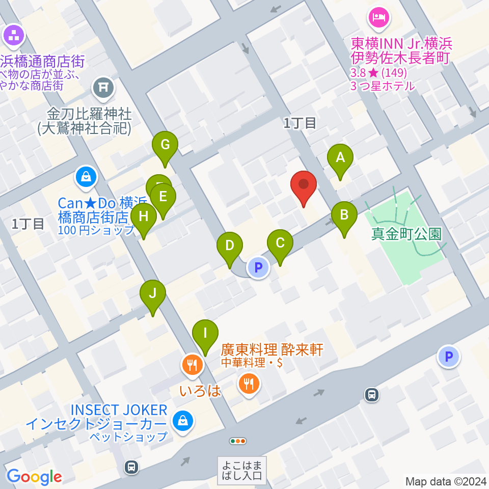 横浜橋スタジオ周辺のファミレス・ファーストフード一覧地図