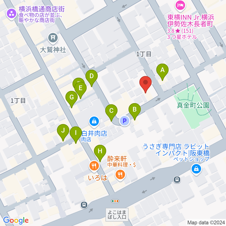 横浜橋スタジオ周辺のファミレス・ファーストフード一覧地図