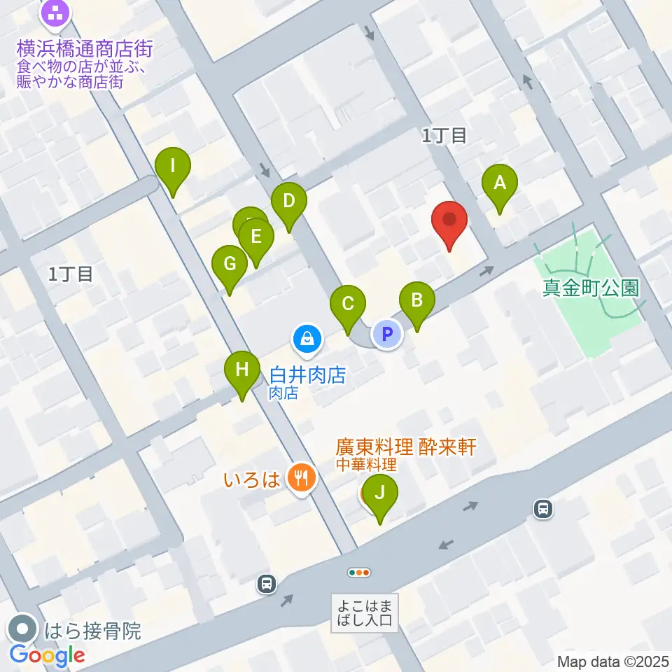 横浜橋スタジオ周辺のファミレス・ファーストフード一覧地図