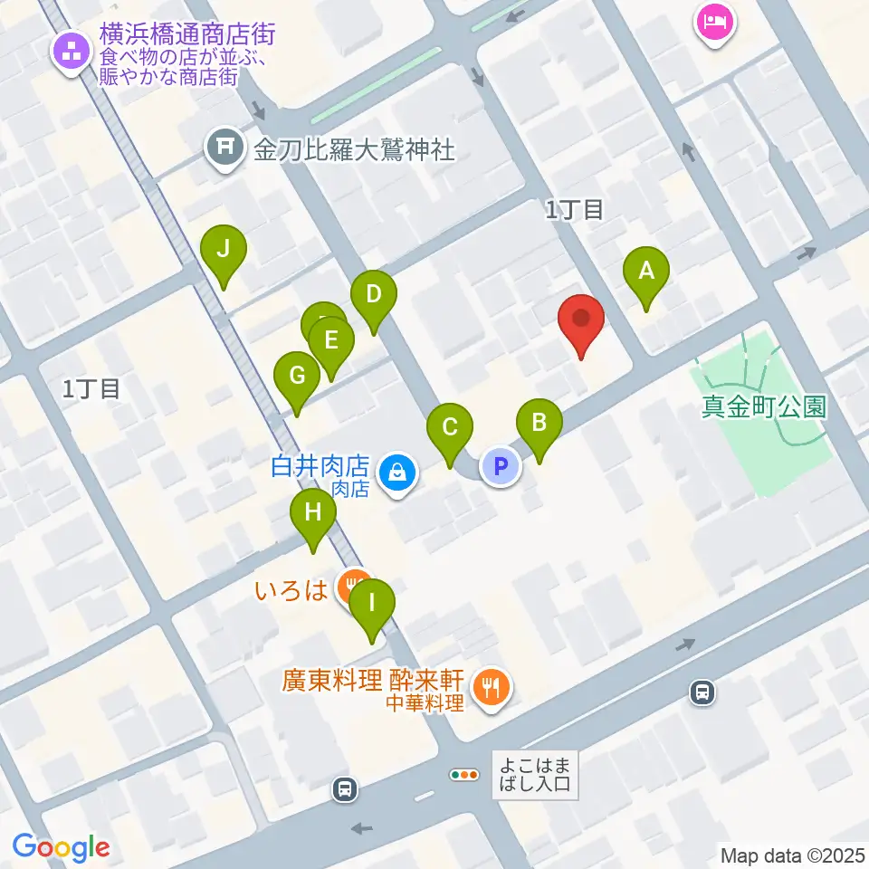 横浜橋スタジオ周辺のファミレス・ファーストフード一覧地図