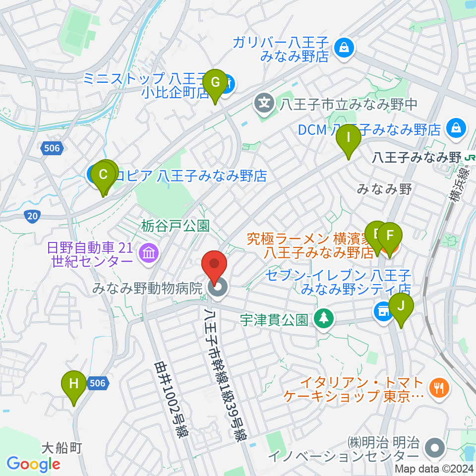 Tokyo Star Radio（八王子FM）周辺のファミレス・ファーストフード一覧地図