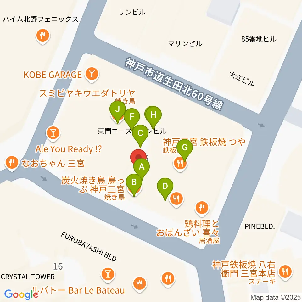 神戸 隠れ谷周辺のファミレス・ファーストフード一覧地図