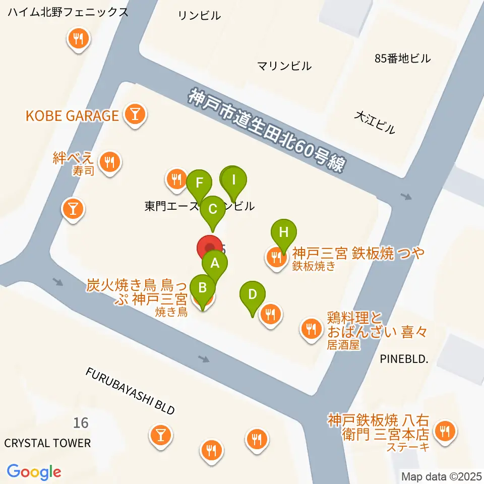 神戸 隠れ谷周辺のファミレス・ファーストフード一覧地図