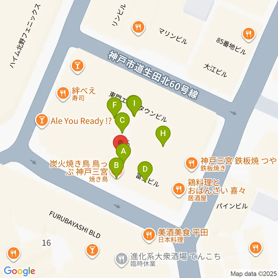 神戸 隠れ谷周辺のファミレス・ファーストフード一覧地図