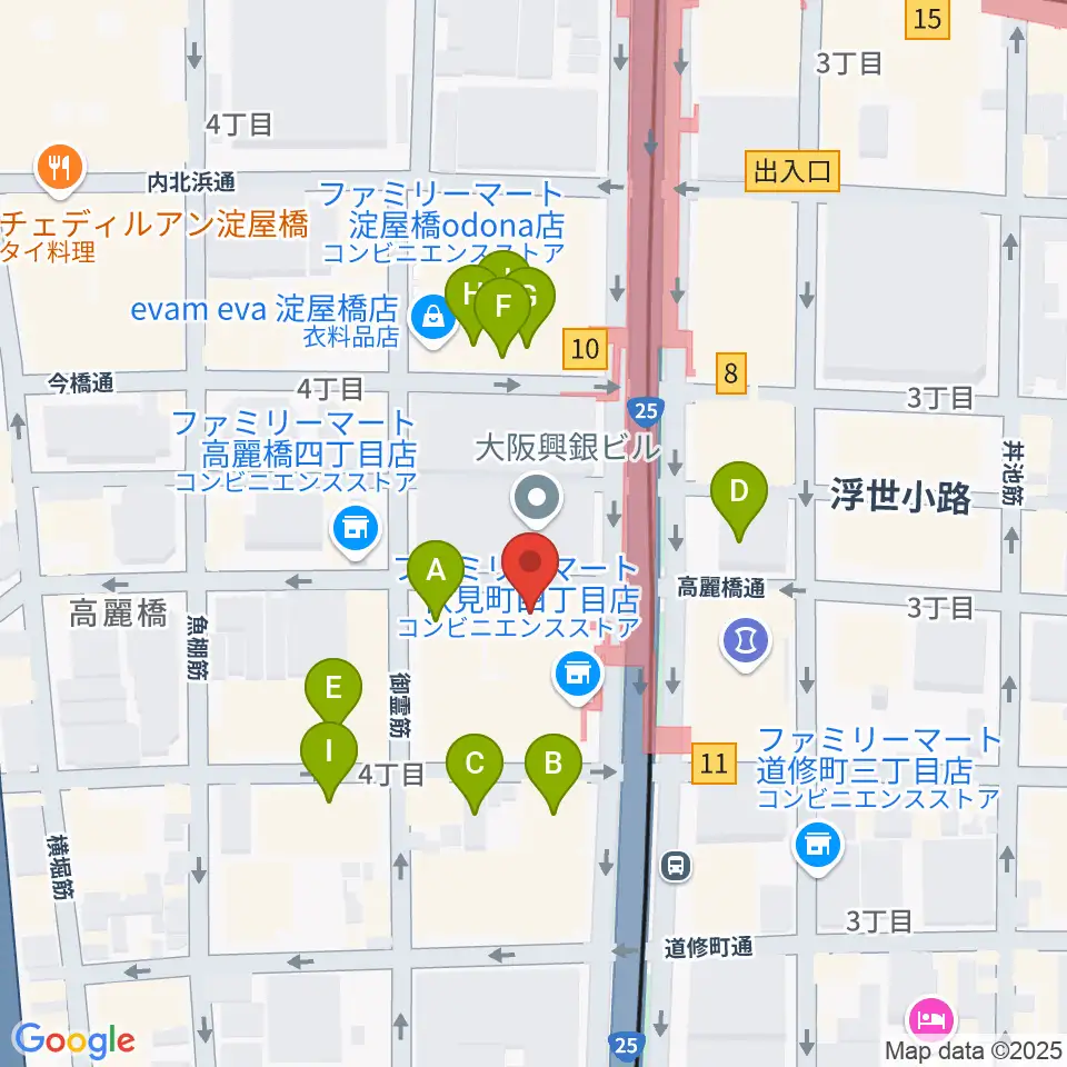 朝日生命ホール周辺のファミレス・ファーストフード一覧地図