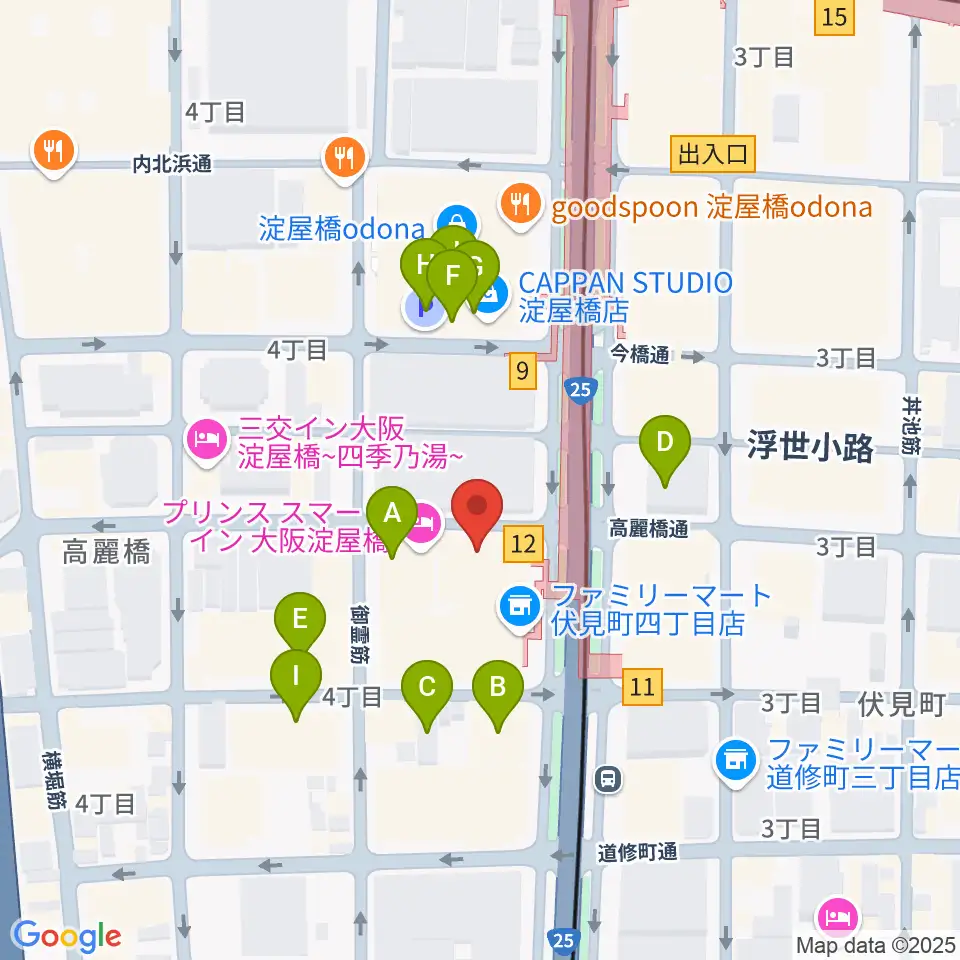 朝日生命ホール周辺のファミレス・ファーストフード一覧地図