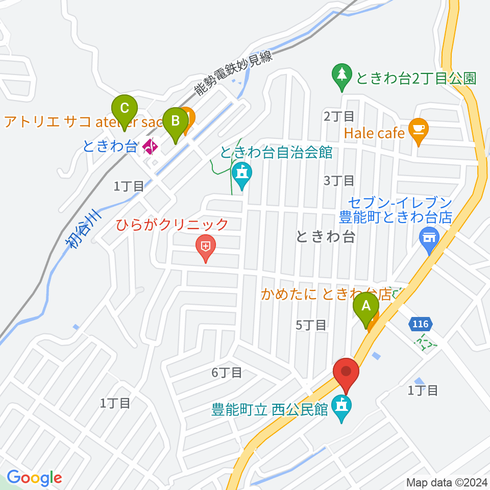 豊能町立ユーベルホール周辺のファミレス・ファーストフード一覧地図