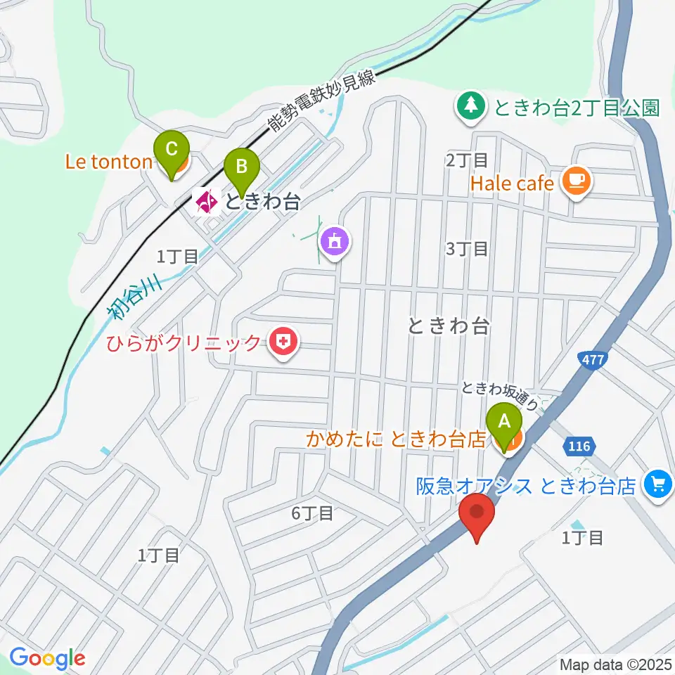 豊能町立ユーベルホール周辺のファミレス・ファーストフード一覧地図