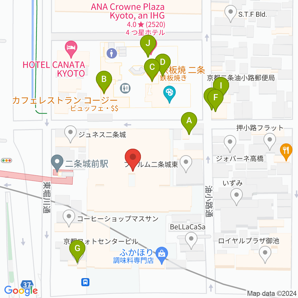 京都堀川音楽高等学校 音楽ホール周辺のファミレス・ファーストフード一覧地図