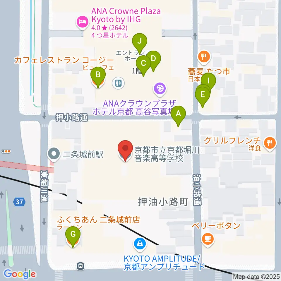 京都堀川音楽高等学校 音楽ホール周辺のファミレス・ファーストフード一覧地図