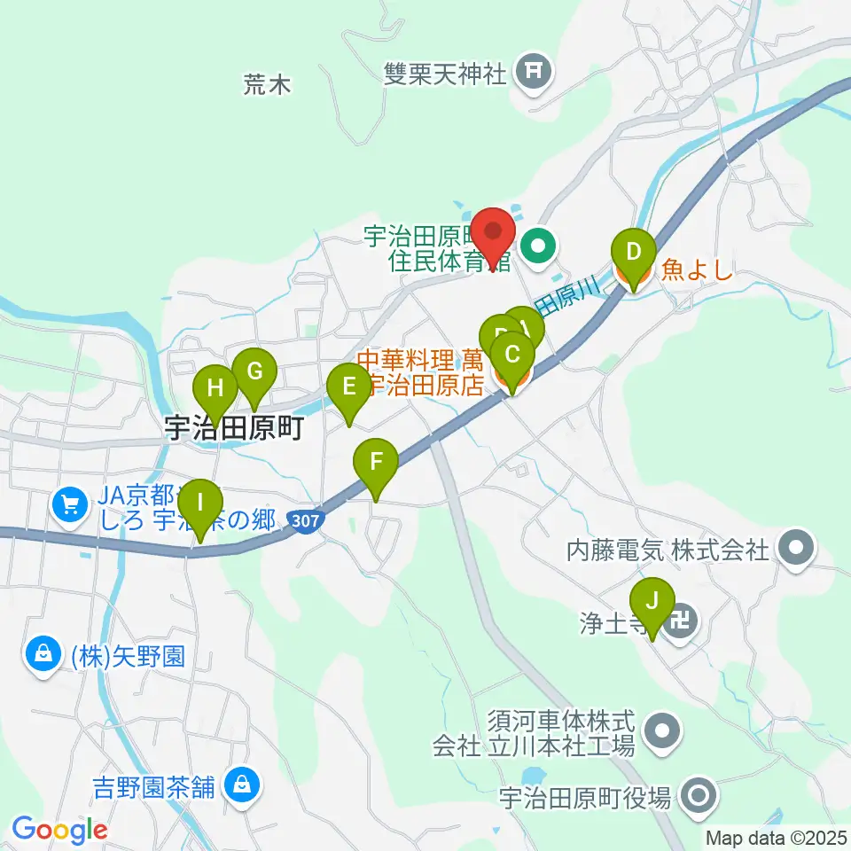 宇治田原町総合文化センター周辺のファミレス・ファーストフード一覧地図