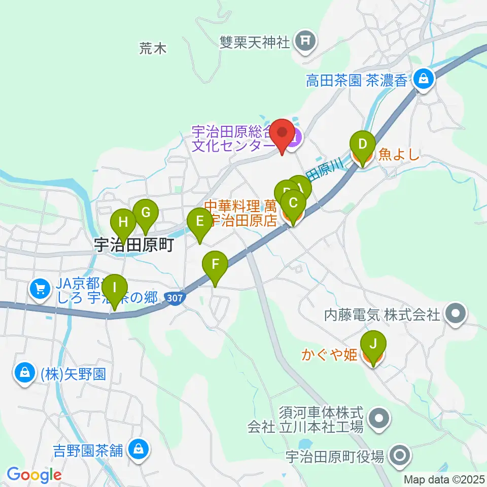 宇治田原町総合文化センター周辺のファミレス・ファーストフード一覧地図