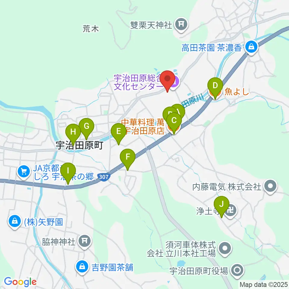 宇治田原町総合文化センター周辺のファミレス・ファーストフード一覧地図