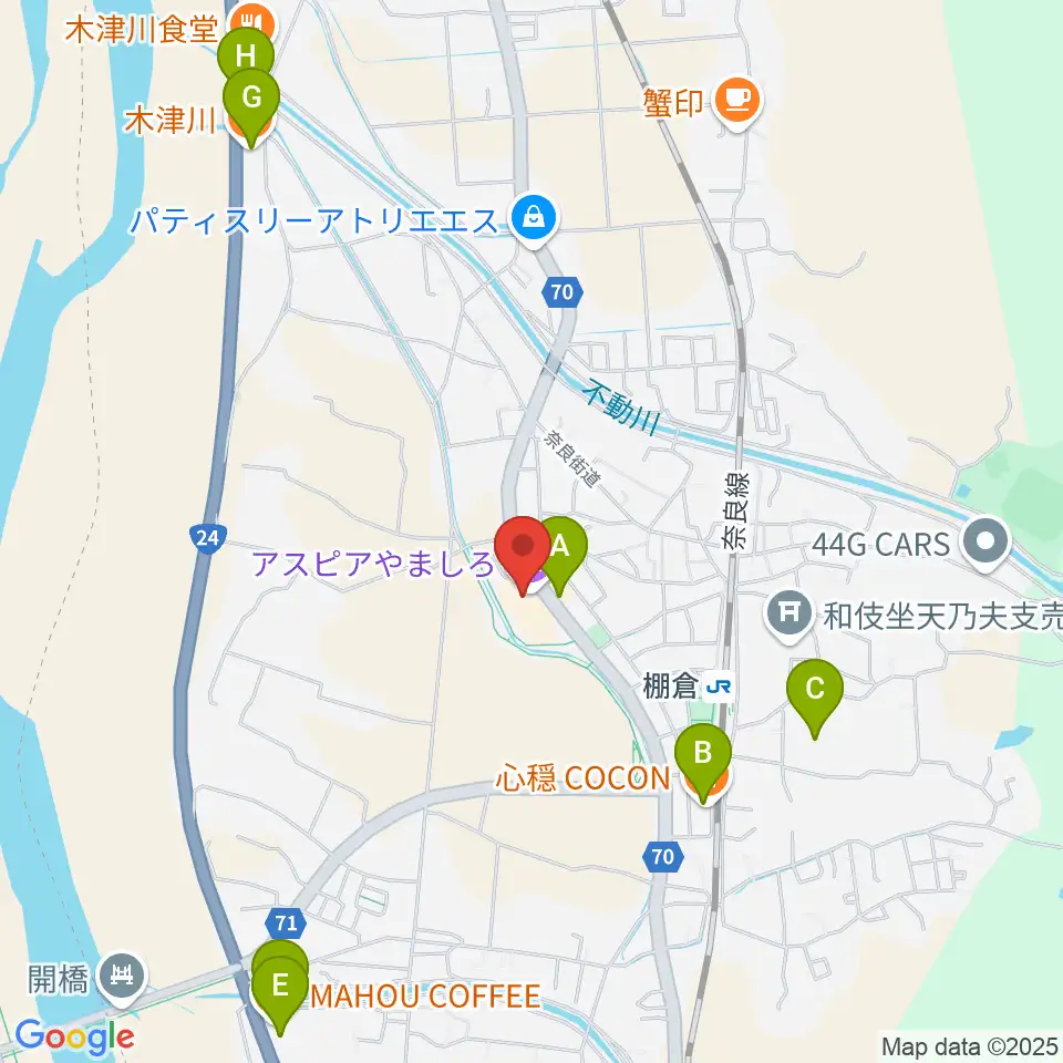山城総合文化センター アスピアやましろ周辺のファミレス・ファーストフード一覧地図