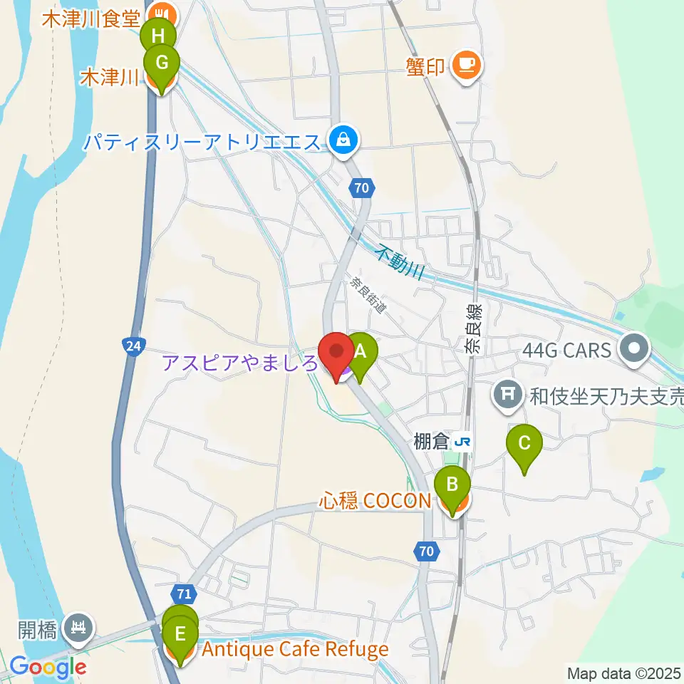 山城総合文化センター アスピアやましろ周辺のファミレス・ファーストフード一覧地図