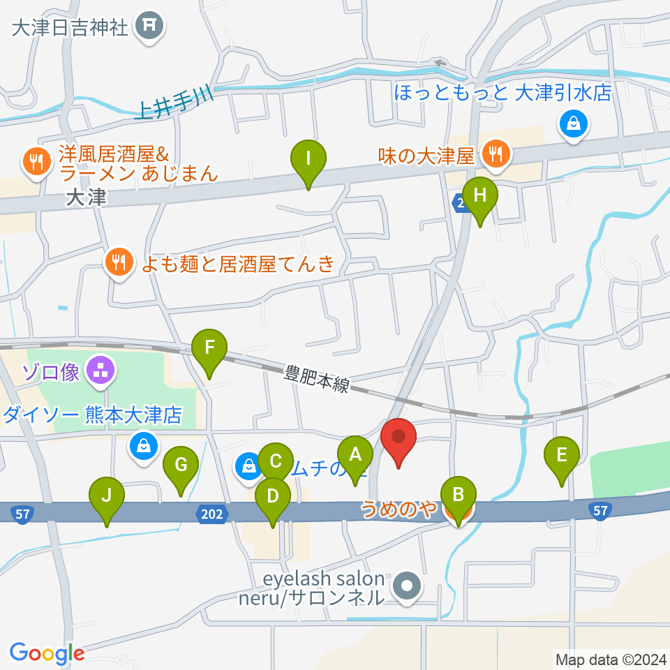 大津町生涯学習センター周辺のファミレス・ファーストフード一覧地図