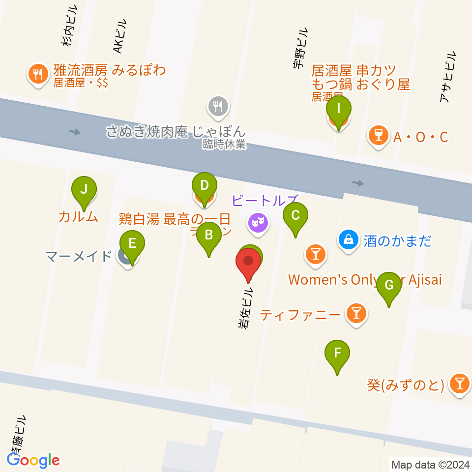 高松ビートルズ周辺のファミレス・ファーストフード一覧地図