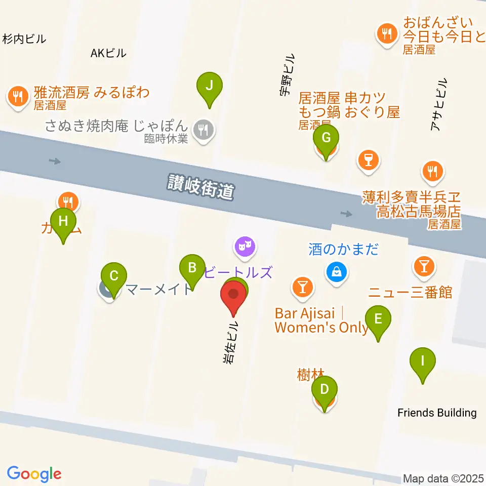 高松ビートルズ周辺のファミレス・ファーストフード一覧地図