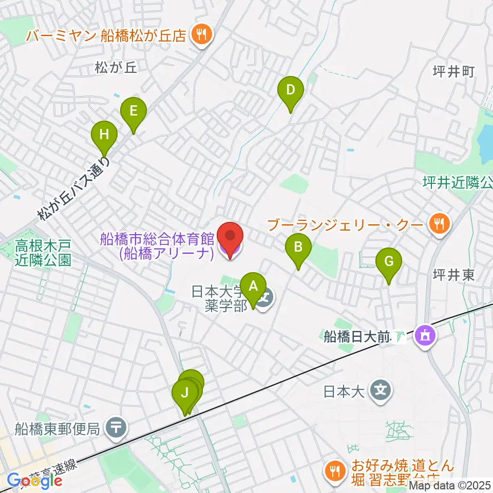 船橋アリーナ周辺のファミレス・ファーストフード一覧地図
