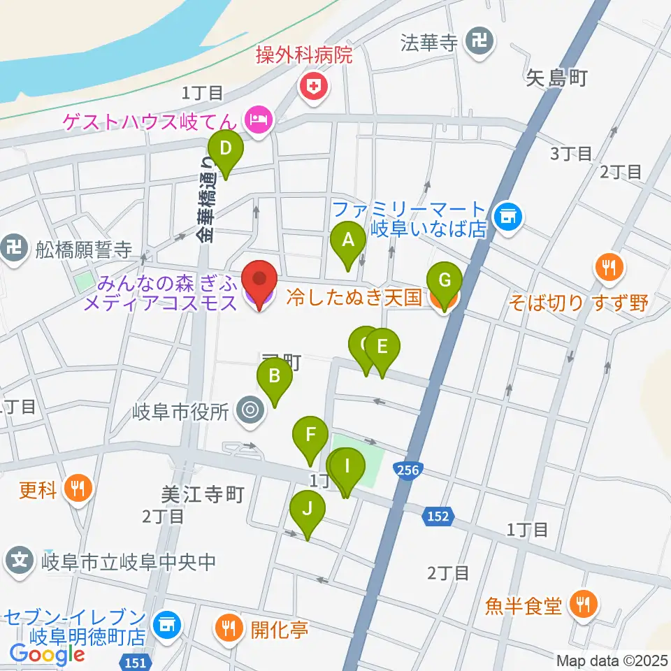 みんなの森 ぎふメディアコスモス周辺のファミレス・ファーストフード一覧地図