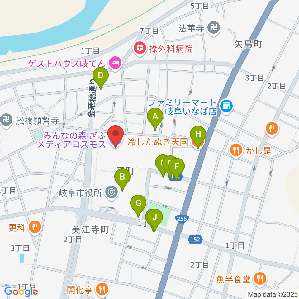 みんなの森 ぎふメディアコスモス周辺のファミレス・ファーストフード一覧地図
