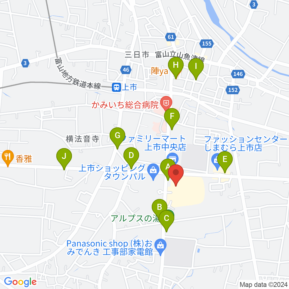 北アルプス文化センター周辺のファミレス・ファーストフード一覧地図