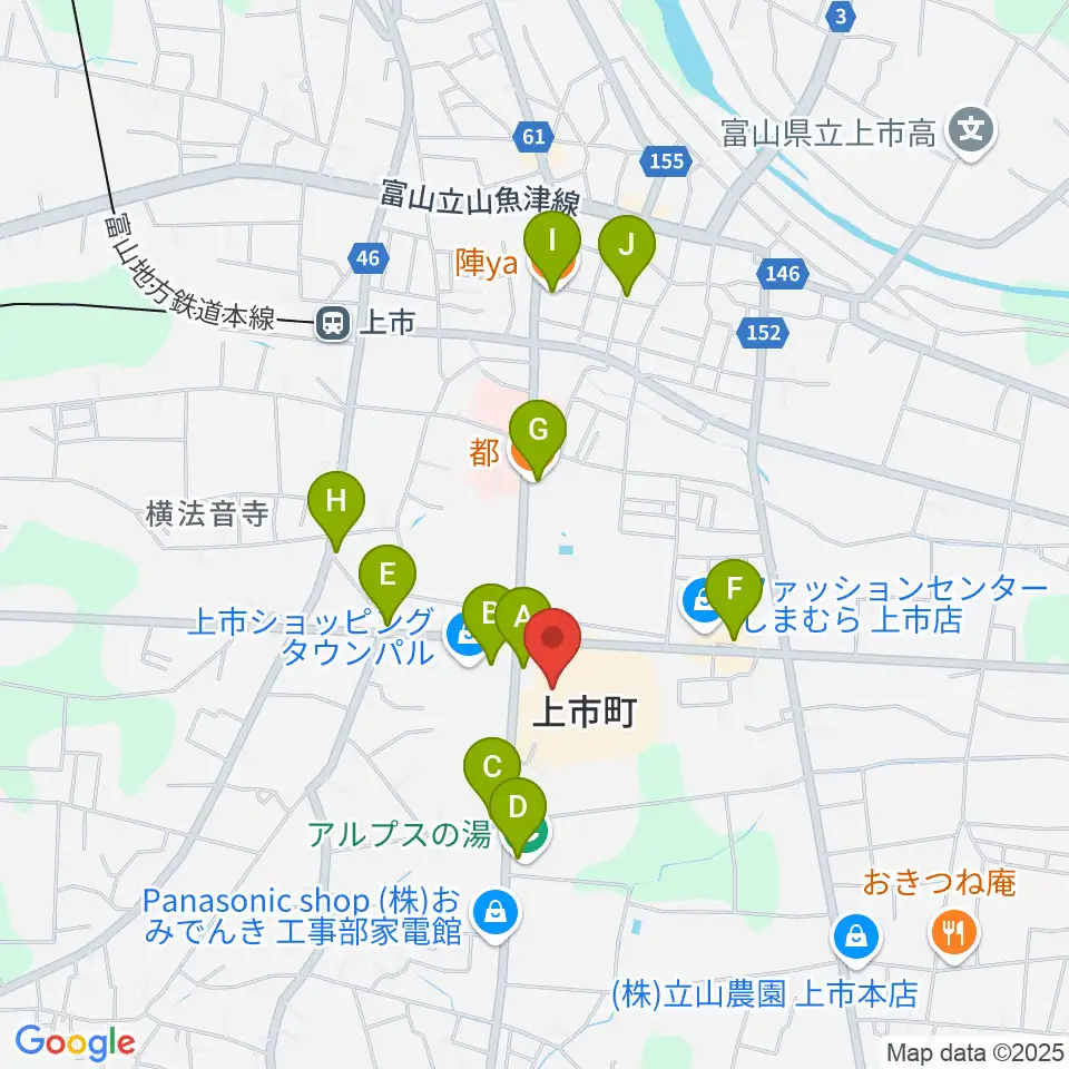 北アルプス文化センター周辺のファミレス・ファーストフード一覧地図