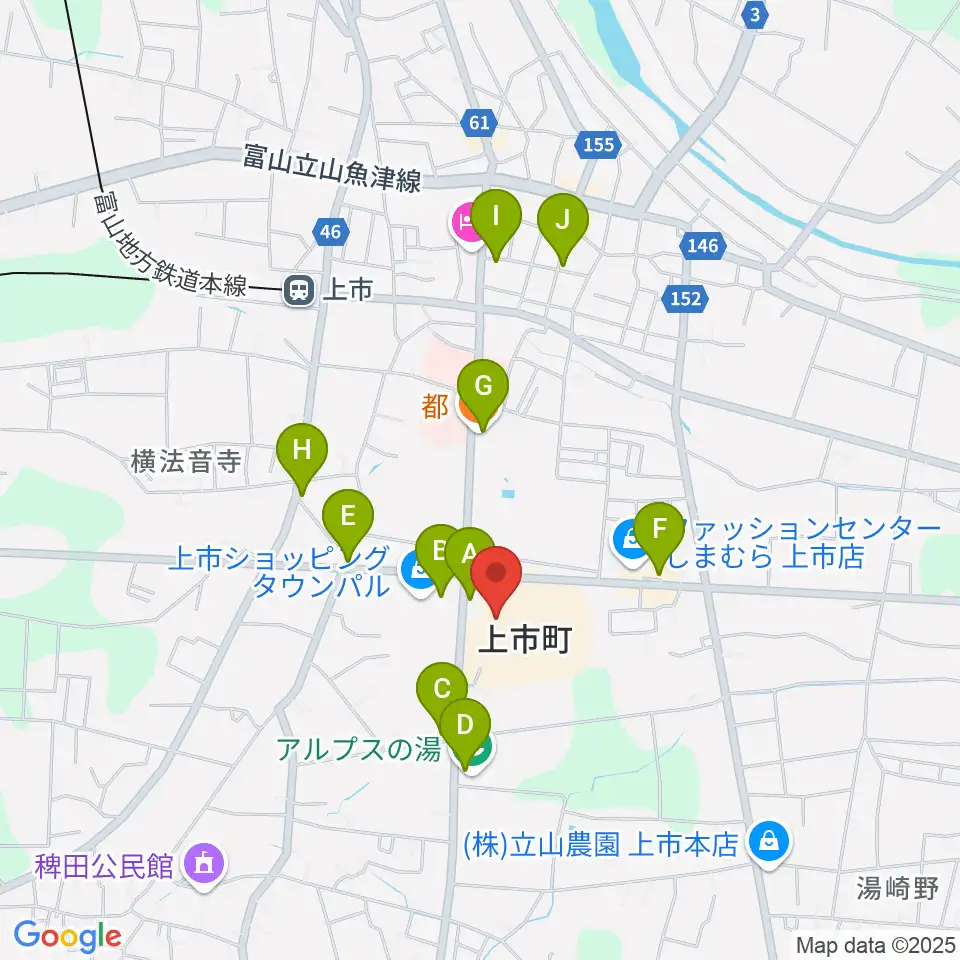北アルプス文化センター周辺のファミレス・ファーストフード一覧地図