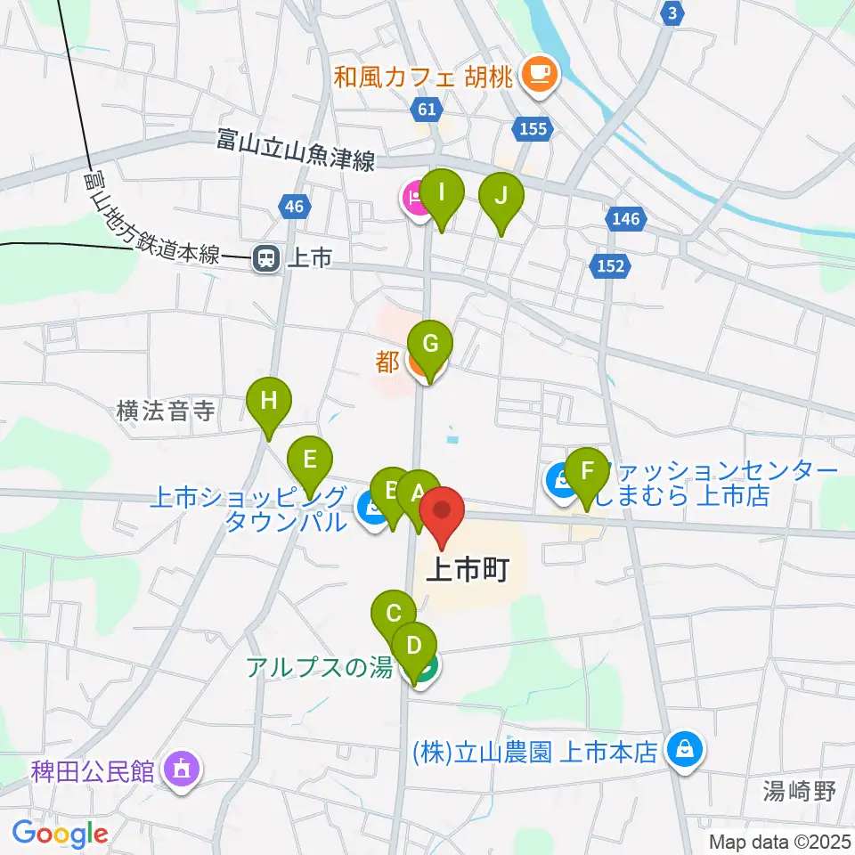 北アルプス文化センター周辺のファミレス・ファーストフード一覧地図