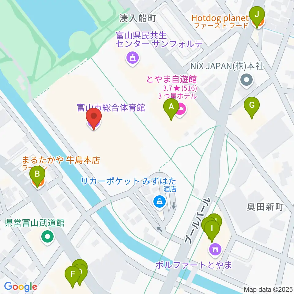 YKK AP ARENA周辺のファミレス・ファーストフード一覧地図
