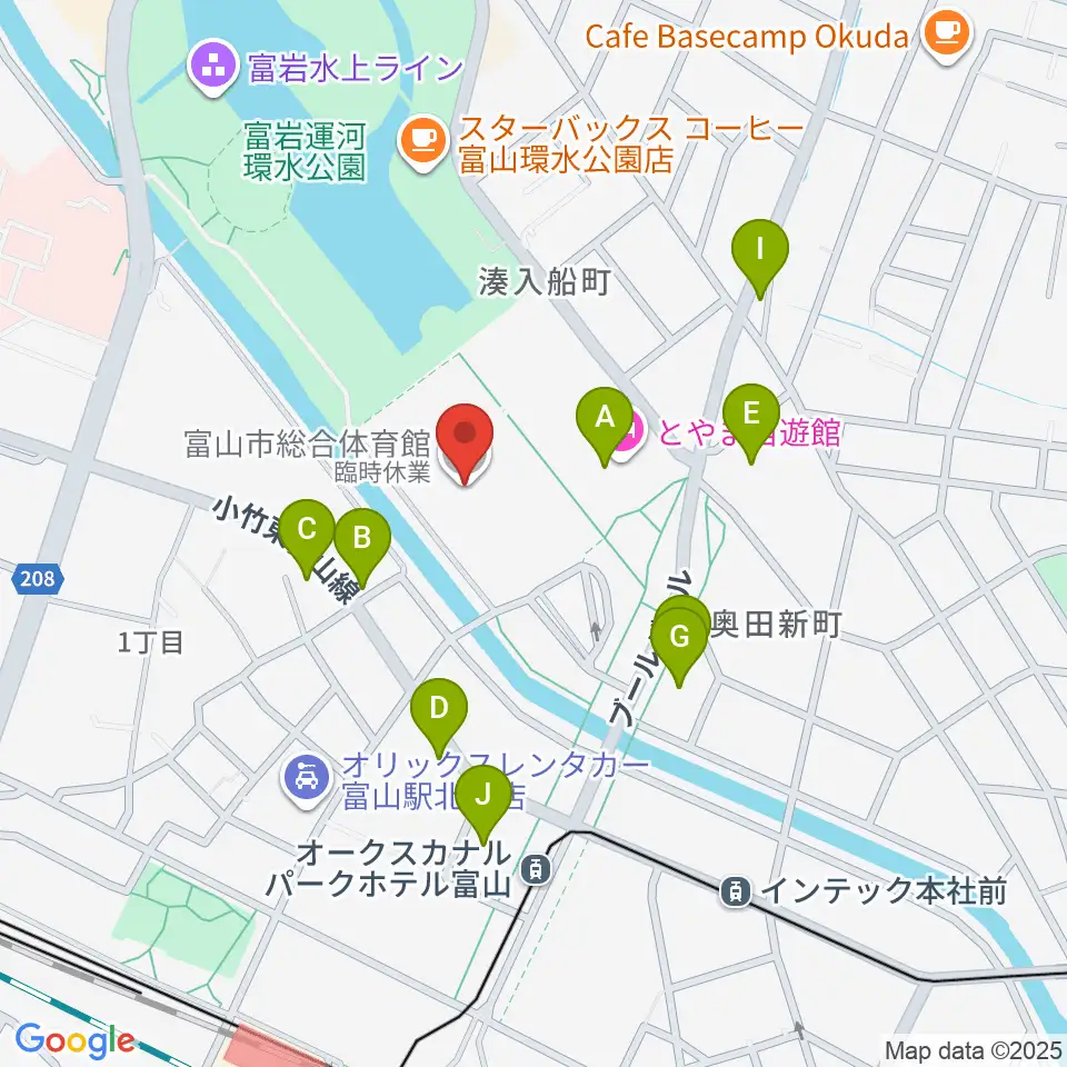 YKK AP ARENA周辺のファミレス・ファーストフード一覧地図