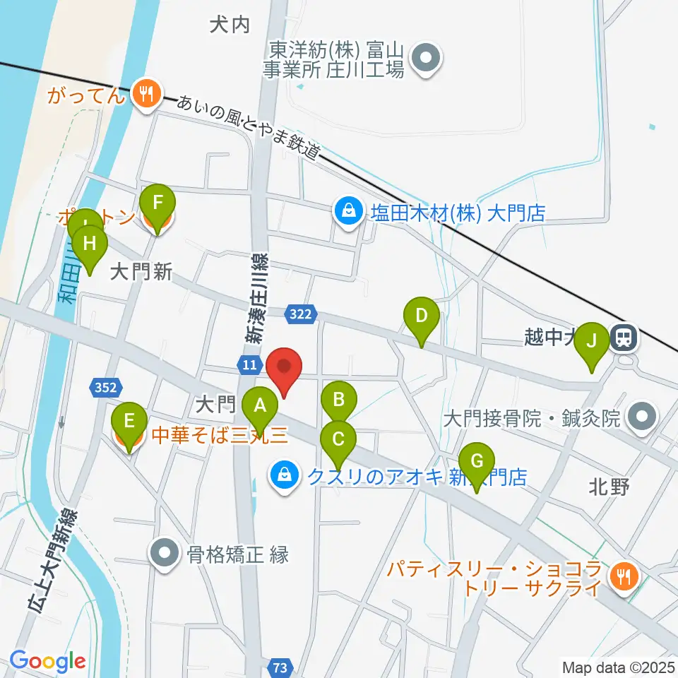射水市大門総合会館周辺のファミレス・ファーストフード一覧地図