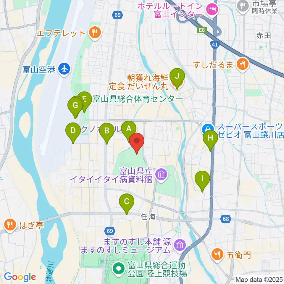 富山能楽堂周辺のファミレス・ファーストフード一覧地図