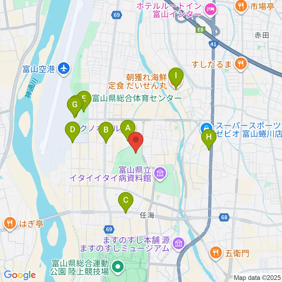 富山能楽堂周辺のファミレス・ファーストフード一覧地図