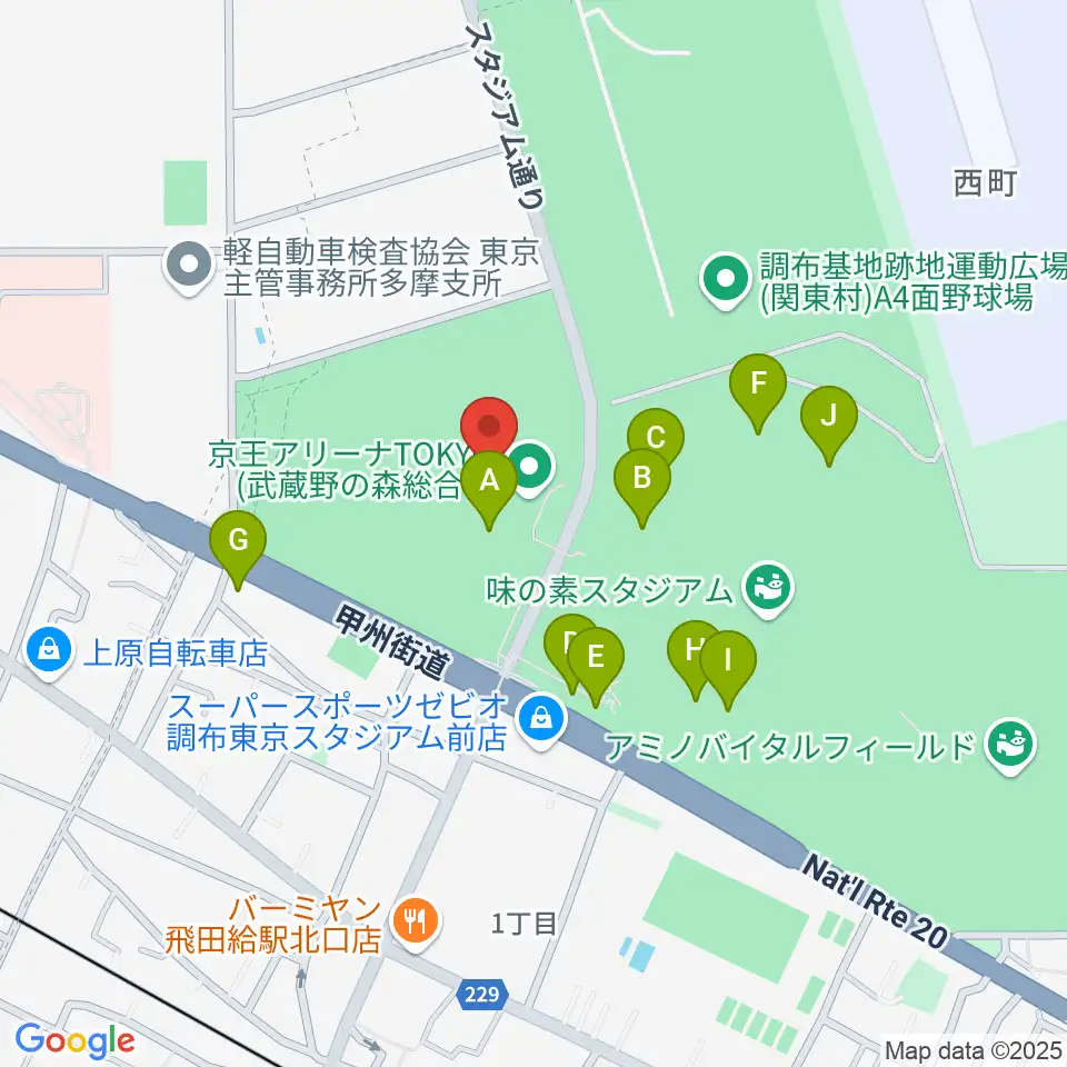 京王アリーナTOKYO周辺のファミレス・ファーストフード一覧地図