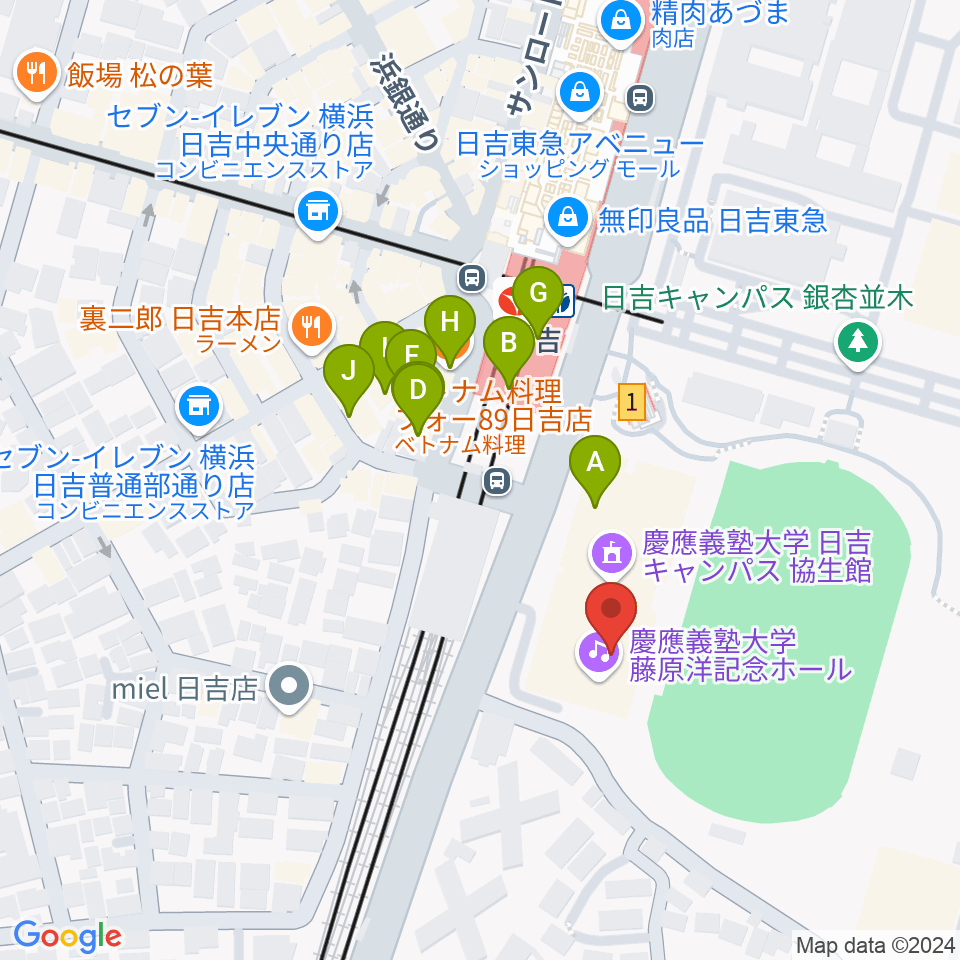 藤原洋記念ホール周辺のファミレス・ファーストフード一覧地図