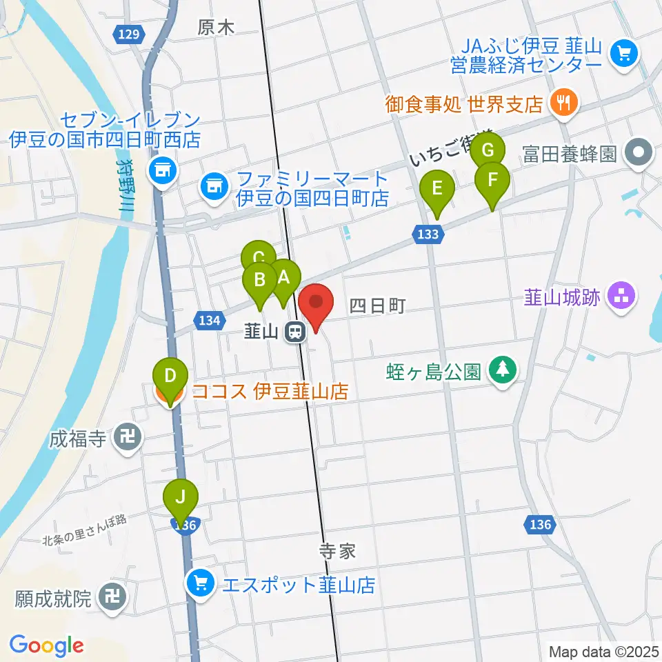 韮山文化センター韮山時代劇場周辺のファミレス・ファーストフード一覧地図