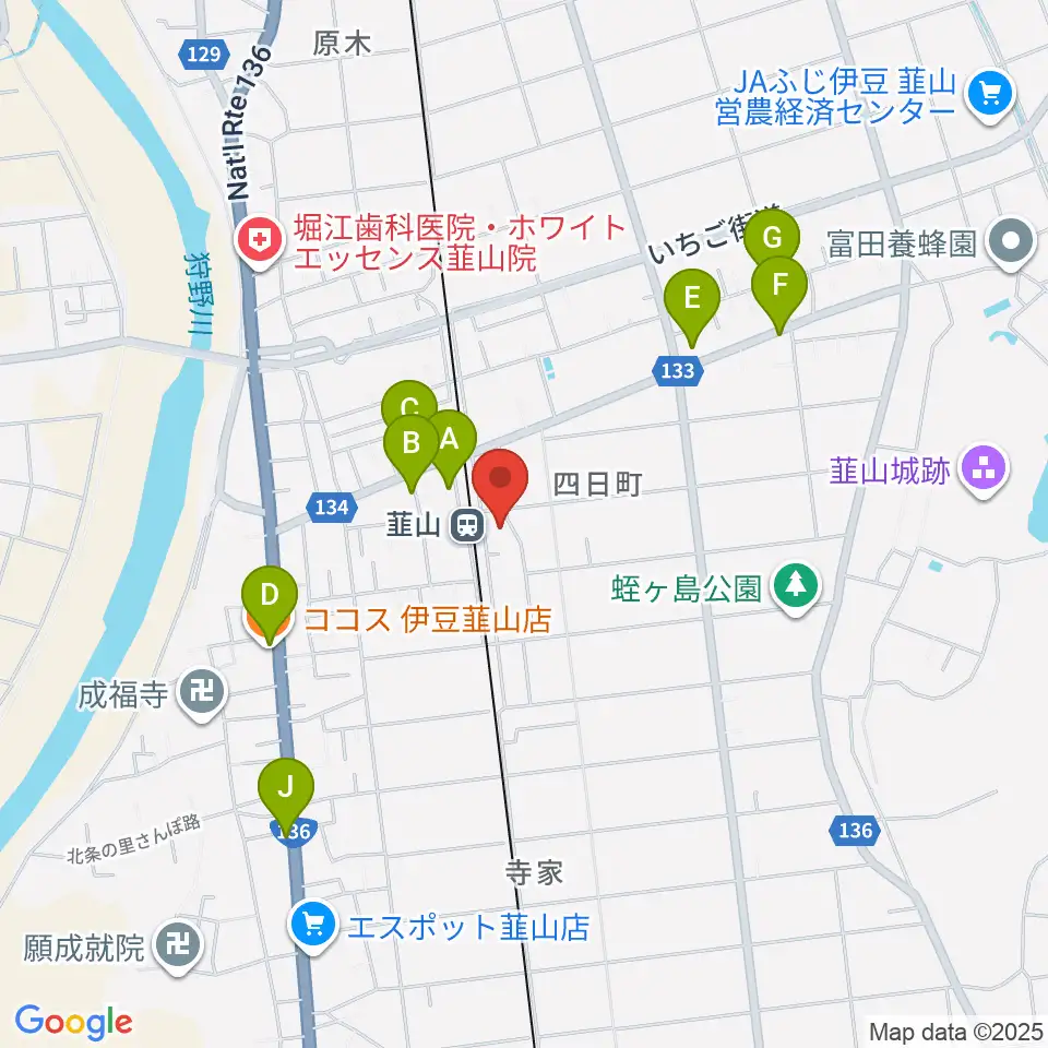 韮山文化センター韮山時代劇場周辺のファミレス・ファーストフード一覧地図