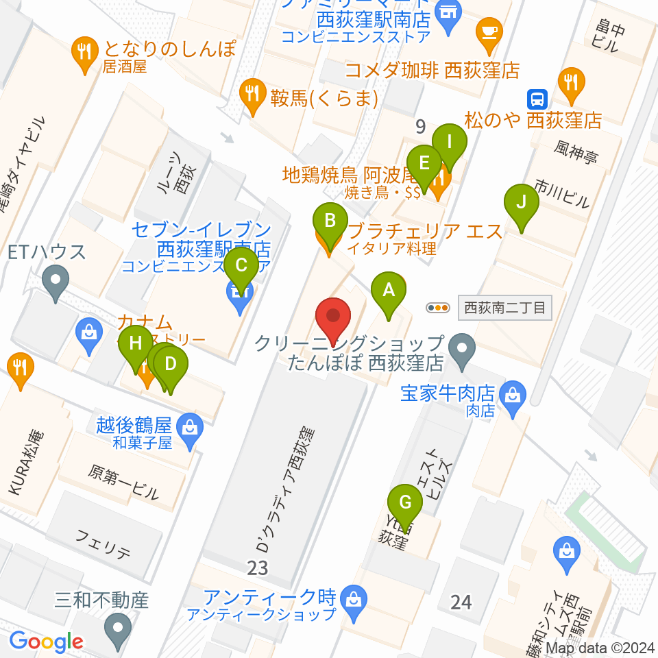 ニュースター楽器 西荻窪センター周辺のファミレス・ファーストフード一覧地図