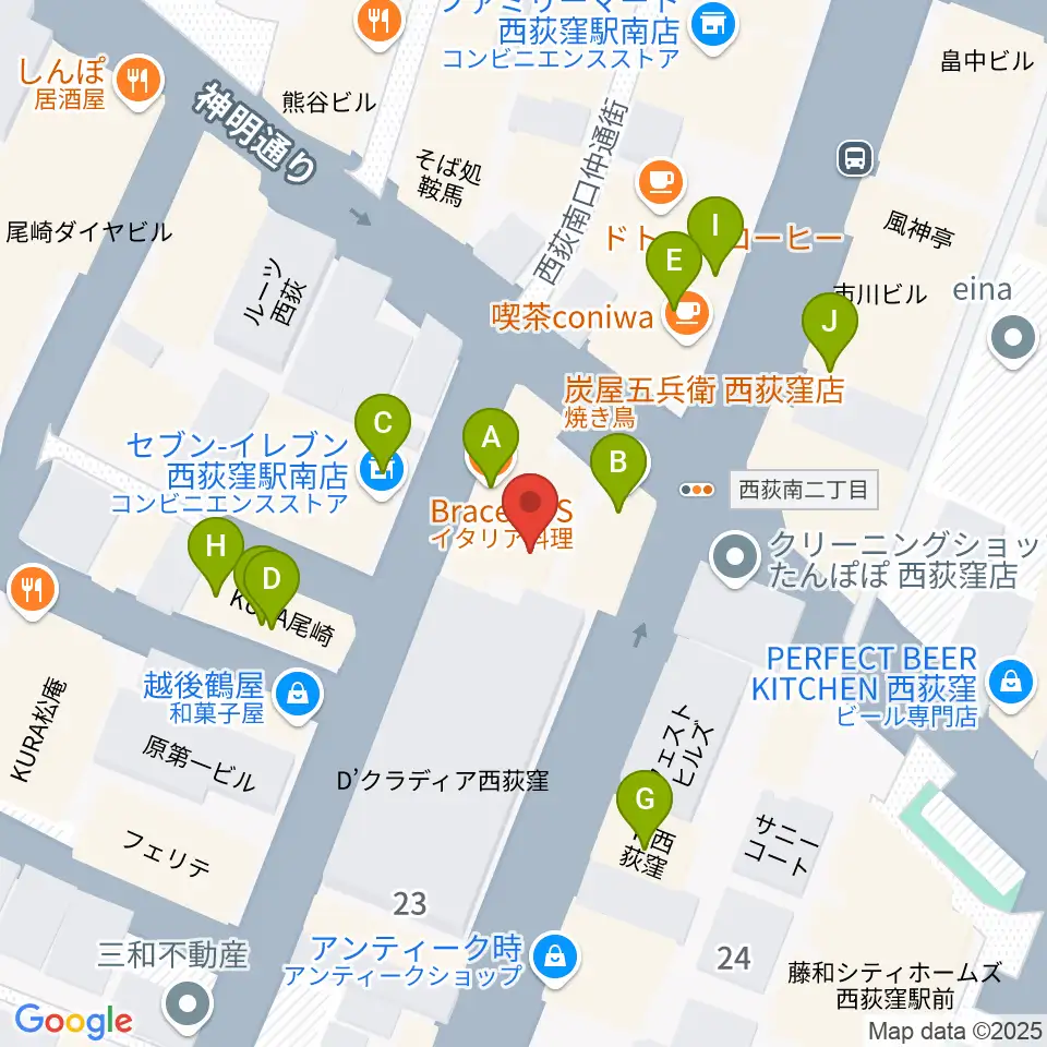 ニュースター楽器 西荻窪センター周辺のファミレス・ファーストフード一覧地図