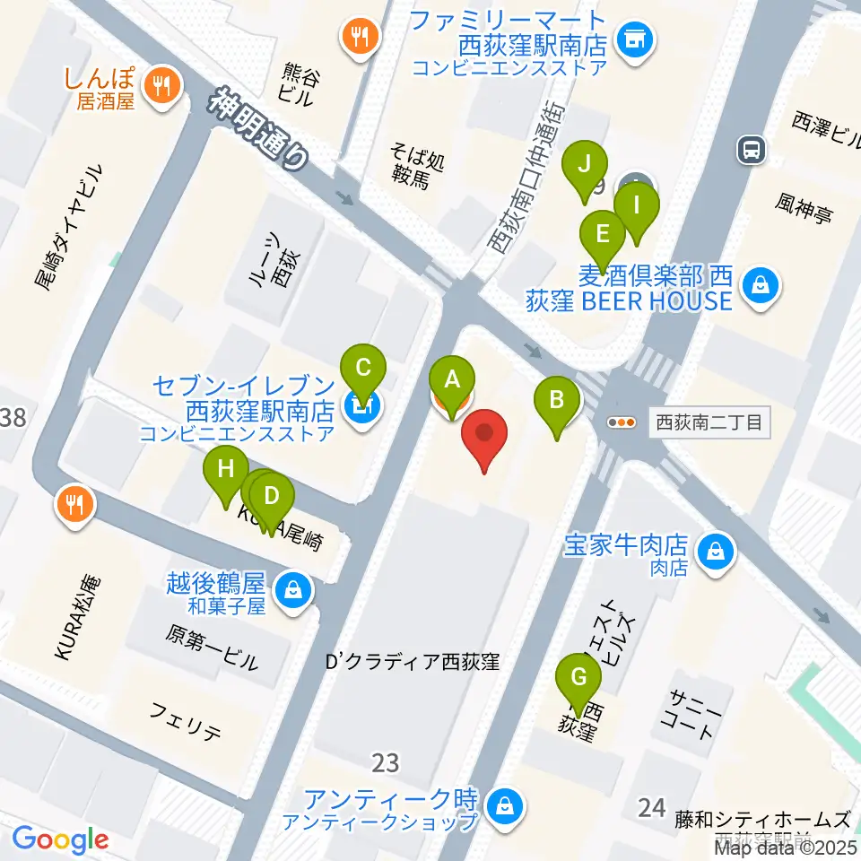 ニュースター楽器 西荻窪センター周辺のファミレス・ファーストフード一覧地図