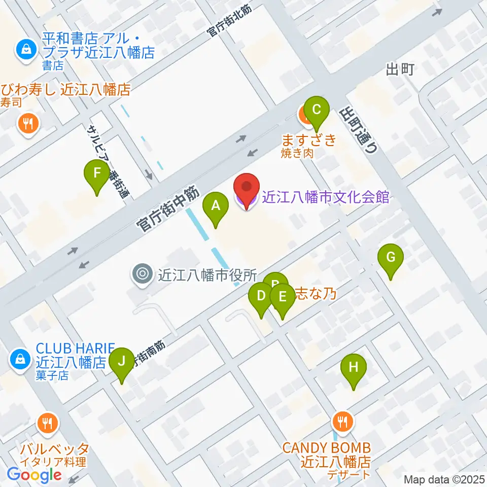 近江八幡市文化会館周辺のファミレス・ファーストフード一覧地図