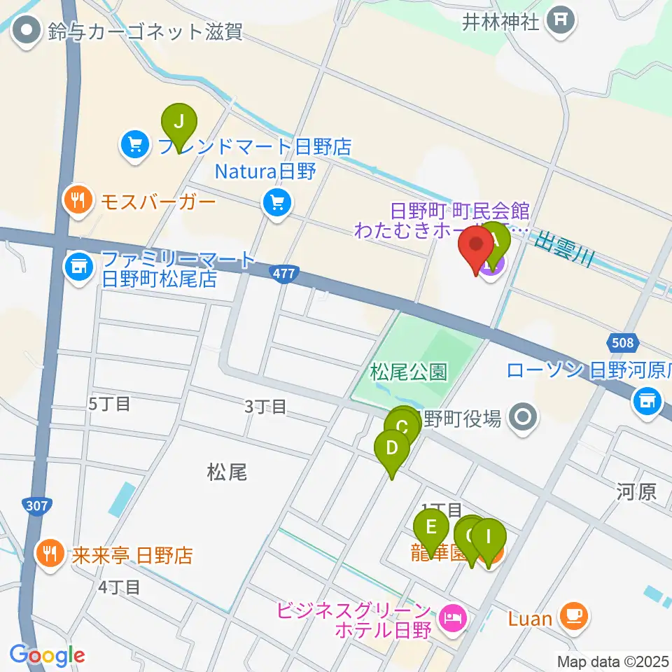 日野町町民会館わたむきホール虹周辺のファミレス・ファーストフード一覧地図