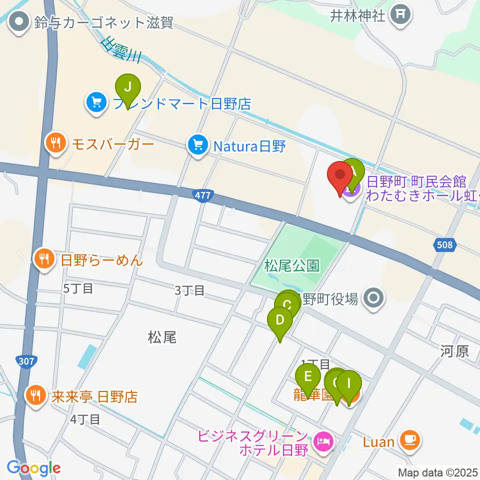 日野町町民会館わたむきホール虹周辺のファミレス・ファーストフード一覧地図