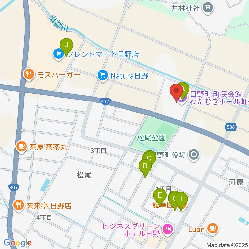 日野町町民会館わたむきホール虹周辺のファミレス・ファーストフード一覧地図